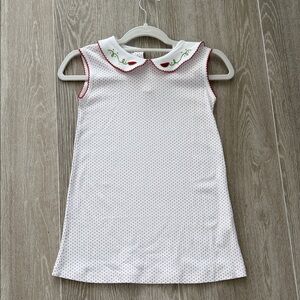 Little English White Dress with Red Dots and Embroidered Collar